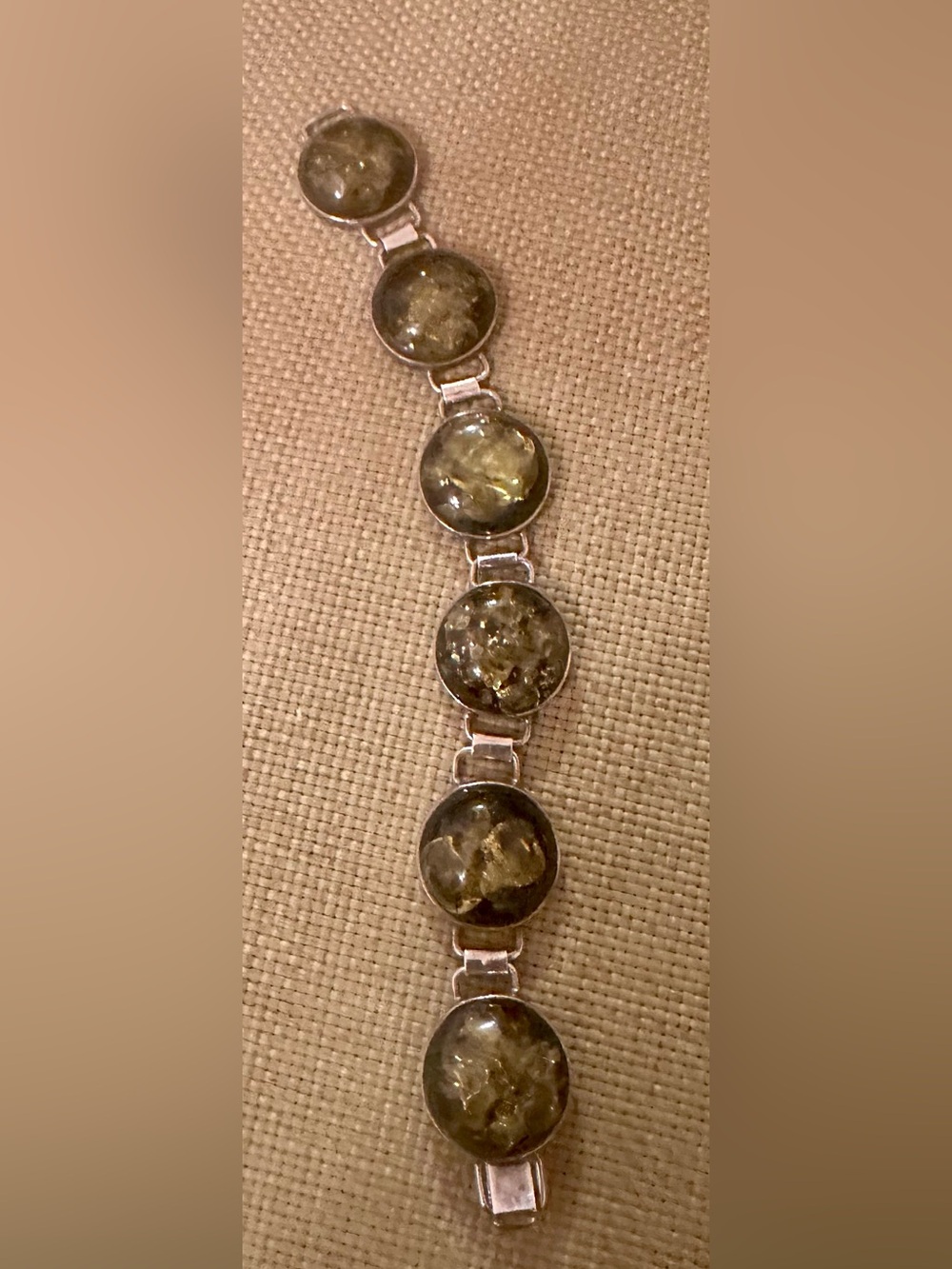 Sterling Silver Green Amber Link Bracelet - Women Jewelry